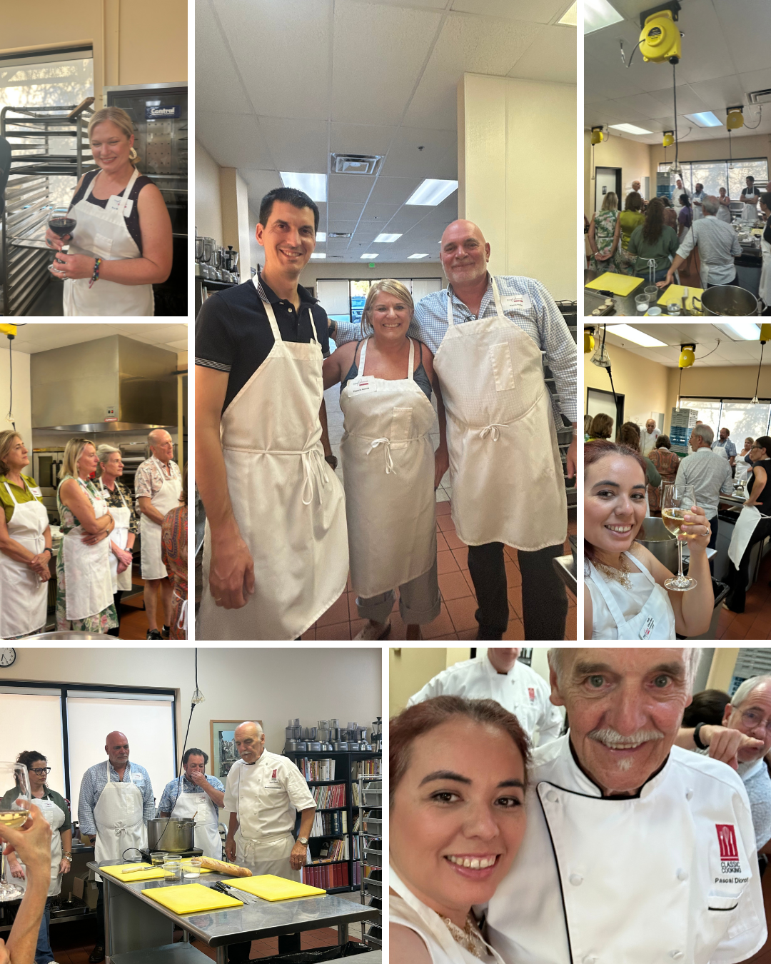 Members preparing French food together at a cooking academy